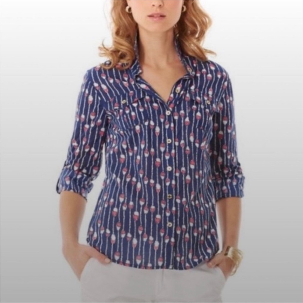 Lilly Pulitzer Cruiser Shirt Camp Oh Buoy Swim Lanes Size 10 Nautical Fisherman‎